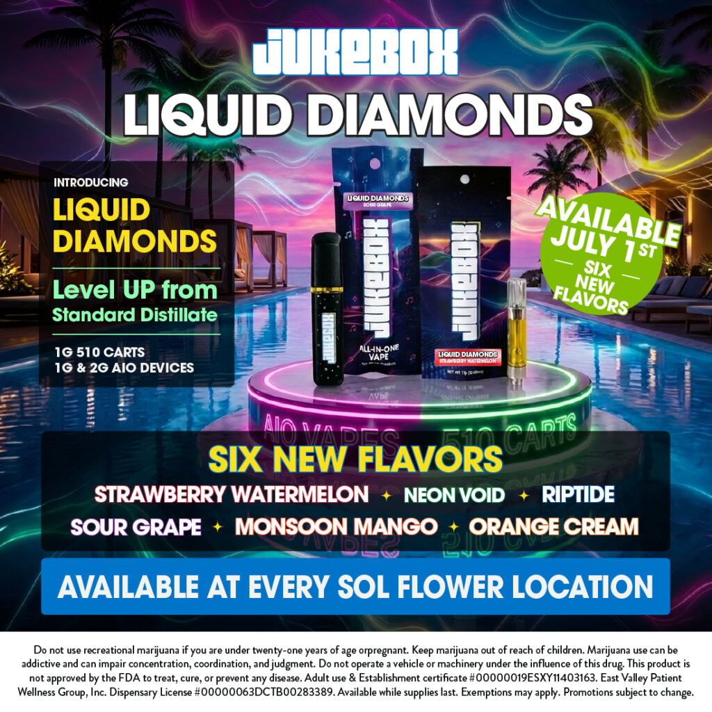 Jukebox Liquid Diamonds Carts & AIO Vapes Coming July 1 to Sol Flower
